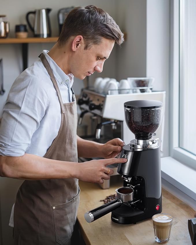 SHARDOR Professional 64mm Burr Coffee Grinder with 100 Grind Settings and All-Metal Chamber, Coffee Bean Grinder with Adjustable Electronic Timer and LED Display, Anti-Static,Black