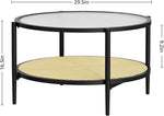 Load image into Gallery viewer, 29.5" Round Coffee Table, Black Rattan &amp; Glass 2-Tier Modern Boho Side Table for Living Room, Mid Century Accent Table with Lower Shelf 29.5" D x 16.5" H