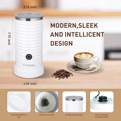 Milk Frother, Automatic Milk Steamer and Heater, 4-in-1 Multifunction Electric Hot and Cold Foam Maker and Milk Warmer for Latte, Cappuccinos, Macchiato, White