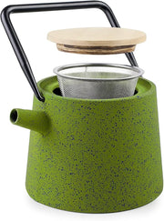 IBILI 40 Oz Cast Iron Teapot, Stainless Steel Infuser, Enameled Interior, Stovetop & Induction Compatible, Japanese Kettle for Loose Leaf Tea, Tetsubin Design, Earthy Bamboo Green, Made in Spain