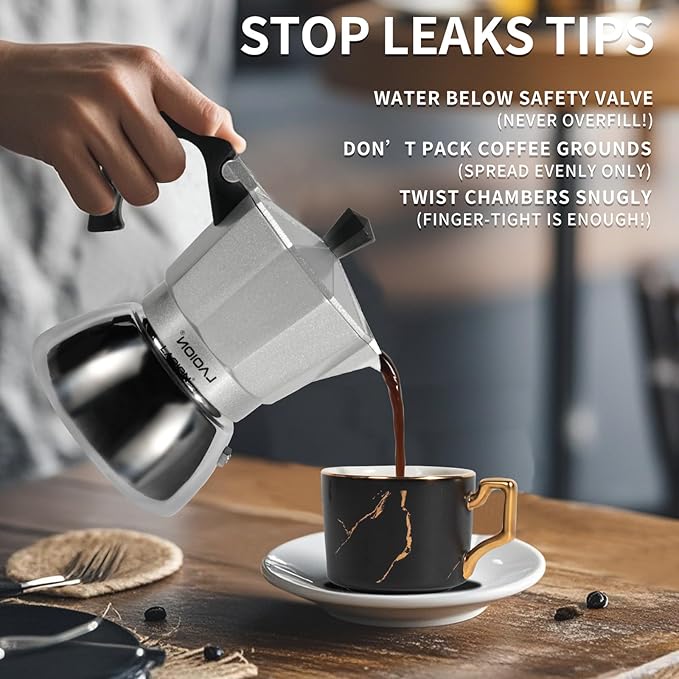 Stovetop Espresso Maker, 3Cup Moka Pot, Espresso Machine Compatible with Induction Cooktops, 150ml Stainless Steel & Aluminum Cuban Coffee Maker for Cafetera Cubana, Silver