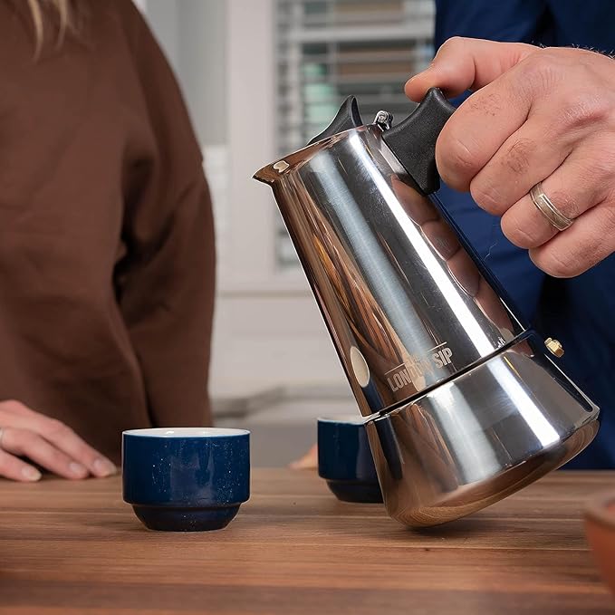 London Sip Stainless Steel Stovetop Espresso Maker Moka Pot Italian Coffee Percolator, Silver, Large (16.9 oz)