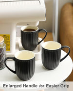Load image into Gallery viewer, Hasense Coffee Mugs Set of 4, 16 Oz Large Ceramic Ribbed Latte Cups with Big Handle for Coffee, Tea and Cocoa, Modern Design &amp; Light Weight, Microwave &amp; Dishwasher Safe, Black