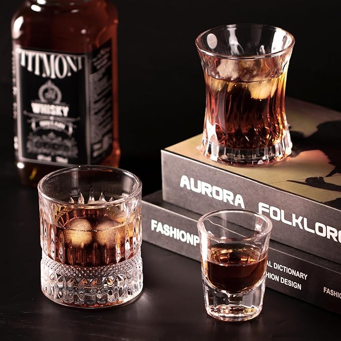 KAMMAK Whiskey Glass Set of 2, 7.05oz Old Fashioned wine Glass for Scotch, Cocktails, Rum, Vodka in Bar And Party Gifts for Men, Whisky Lovers, Wedding, Anniversary, Birthday