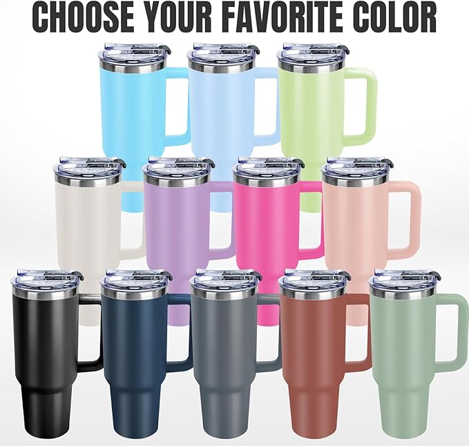 Personalized 40 Oz Tumbler with Handle, Made in USA Custom Tumbler With Name - Lid and Straw, Stainless Steel Coffee Tumbler Travel Coffee Mug Cup, Personalized Gift for Women Men Birthday