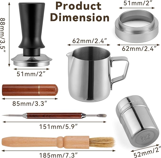 24pcs Espresso Tamper Set, Barista Tools Kit for Coffee Machine, Spring-Loaded 304 Stainless Steel Base 30lbs Coffee Calibrated Tamper Tools for Enjoying cafes Home Office hotels (51mm)