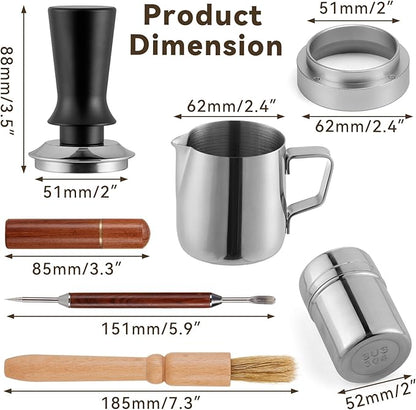 24pcs Espresso Tamper Set, Barista Tools Kit for Coffee Machine, Spring-Loaded 304 Stainless Steel Base 30lbs Coffee Calibrated Tamper Tools for Enjoying cafes Home Office hotels (51mm)