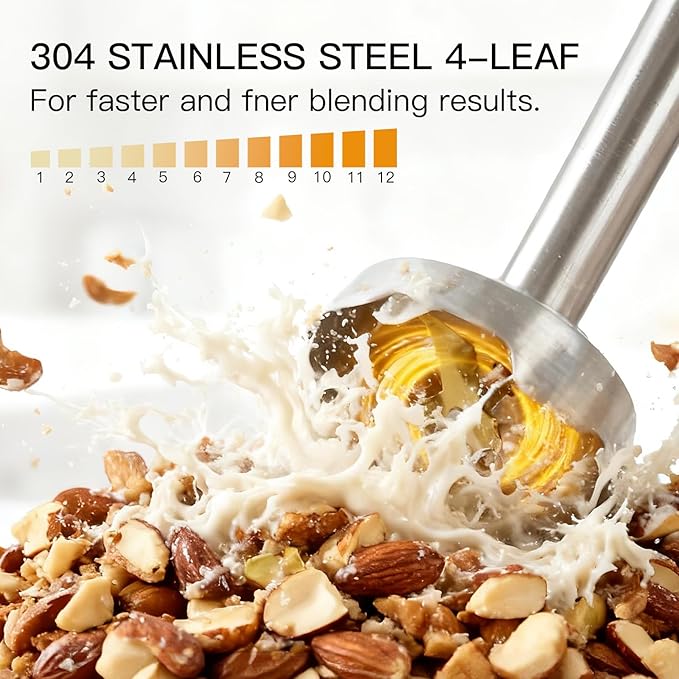 Megawise High-Power Hand Blender – 400W Max Power with Versatile 3-in-1 Attachments (Blending Shaft, Whisk, Chopper); Ergonomic Design with Adjustable Speed Control; Easy to Clean and Maintain (Black)