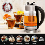Load image into Gallery viewer, OVENTE Electric Tea Kettle with Temperature Control and Removable Tea Infuser, 1500W Water Boiler and Heater with 1.8L Borosilicate Glass, BPA Free, Auto Shut Off &amp; Boil Dry Protection, Silver KG6610S