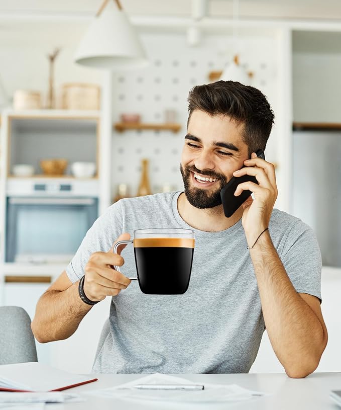 LUXU Premium Large Glass Coffee Mugs(Set of 2)-24 oz,Wide Mouth Hot or Cold Beverage Mugs,Modern Simplicity Glass Tea Coffee Cups-Big Capacity with Comfortable Handle for Home and Office-Clear