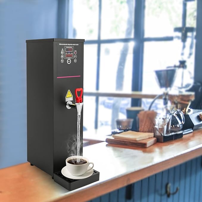 110V 2500W Commercial Milk Frother,Automatic Steam Boiling Water Machine with LED Display, 15L/3.96gal Boiling Water Frothing Machine Milk Foam Maker for Espresso Coffee