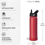 Load image into Gallery viewer, mininoo Insulated Stainless Steel Water Bottle with Straw and Lid for Sports, 24 oz, Red