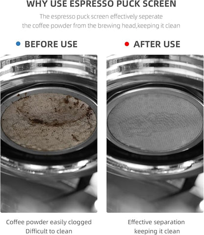 MHW-3BOMBER 58.5mm Espresso Puck Screen 2 Packs Metal Espresso Filter Reusable Coffee Filters for 58mm Portafilter Basket 0.8mm Thickness Titanium Coating Black FG7012-OS