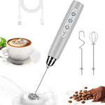 Load image into Gallery viewer, Milk Frother Handheld for Coffee, Electric Whisk 3 Speed Adjustable, Drink Mixer with Stainless 3 Whisks, Rechargeable Hand Frother Wand, Foam Maker for Latte Cappuccino Matcha Egg Silver
