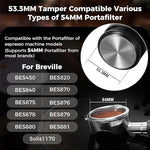 Load image into Gallery viewer, IKAPE Coffee Products, 53MM Espresso Tamper, Premium Barista Coffee Calibrated Tamper with Spring Loaded, 100% Stainless Steel Tamper Compatible with 54MM Breville Bottomless Portafilter (Black)