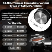 IKAPE Coffee Products, 53MM Espresso Tamper, Premium Barista Coffee Calibrated Tamper with Spring Loaded, 100% Stainless Steel Tamper Compatible with 54MM Breville Bottomless Portafilter (Black)