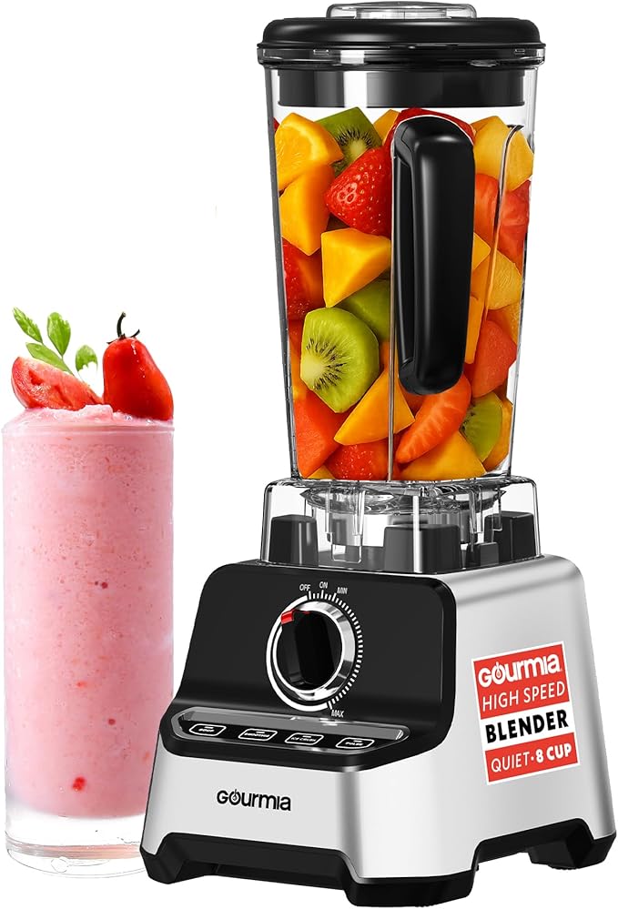 Gourmia Heavy Duty Countertop Blender – 2L BPA-Free Pitcher, 1500W High-Speed Motor, 45,000 RPM, 4 Presets, Variable Speed Dial, Built-In Tamper, Dishwasher-Safe Parts, Stainless Steel