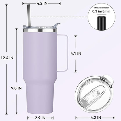 HASLE OUTFITTERS 40 oz Stainless Steel Tumbler with Handle, Vacuum Insulated Tumblers Bulk, Reusable Double Wall Travel Coffee Mug, Durable Powder Coated Water Bottle(Purple, 8)