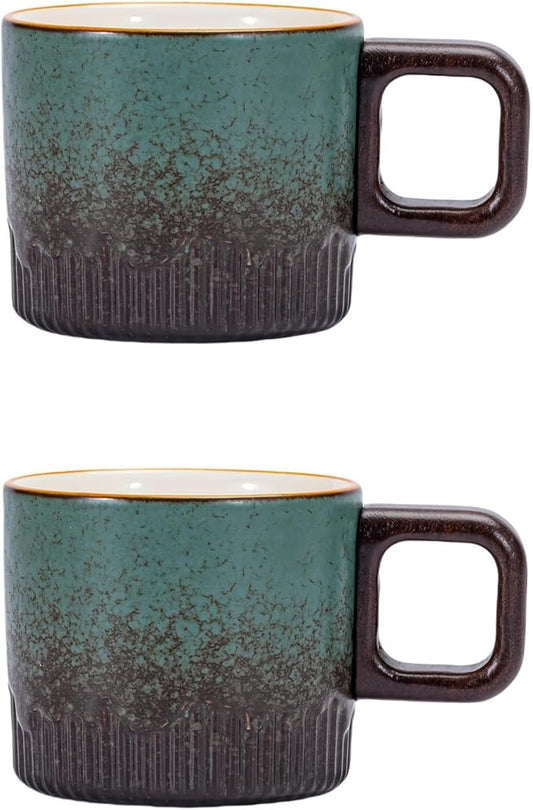 Espresso Cups Set of 2, 2 oz Ceramic Espresso Cups, Demitasse Cups for Tea or Coffee (Green)