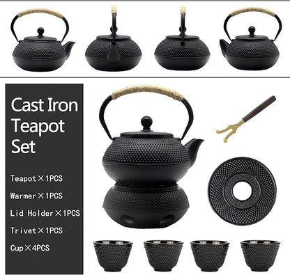 Japanese Tetsubin Tea Kettle Set with Cups, Cast Iron Teapot with Stainless Steel Infuser and Enameled Interior (900ml)