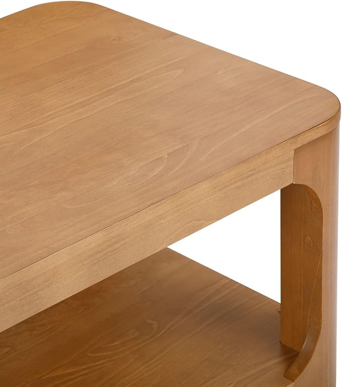 Plank+Beam Forma Coffee Table, Solid Wood 48 Inch Modern Coffee Table with Shelf, Contemporary Center Table with Storage Space, Rectangle Tea Table with Storage, Pecan