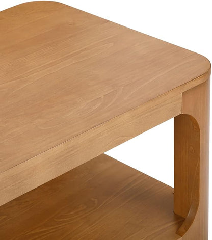 Plank+Beam Forma Coffee Table, Solid Wood 48 Inch Modern Coffee Table with Shelf, Contemporary Center Table with Storage Space, Rectangle Tea Table with Storage, Pecan