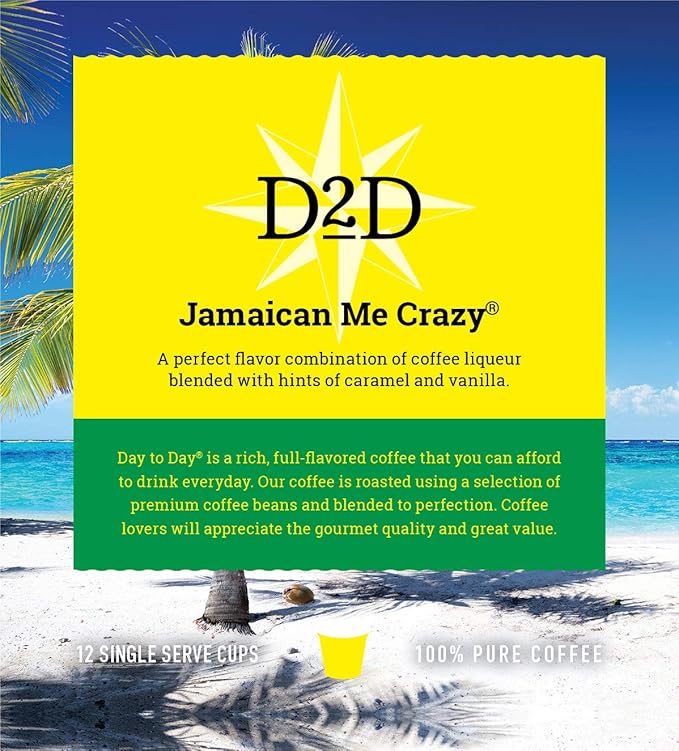 Day To Day 12-Count Jamaican Me Crazy, Light Roast Single Serve Coffee Pods for K-Cup Keurig Brewers