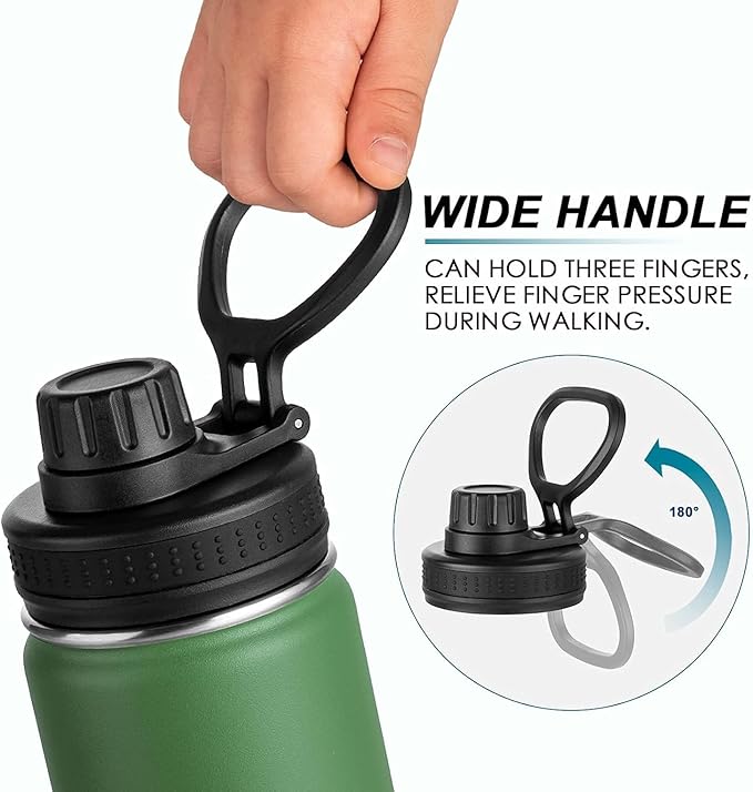 koodee 16 oz Water Bottle Stainless Steel Double Wall Vacuum Insulated Wide Mouth Water Bottle with Leakproof Spout Lid-Reusable Metal WaterFlask BPA Free (Grass Green)