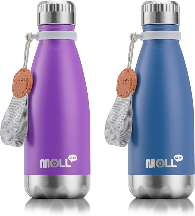 12 oz Water Bottle Stainless Steel Double Wall Vacuum Insulated Sports Water Bottle for Kids, Small Mini Cola Shape Water Bottle Leak Proof (Purple-Royal Blue)