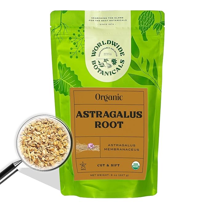 Worldwide Botanicals Organic Astragalus Root – 8 Oz – 100% Astragalus membranaceus - Cut & Sift – Huang Qi Used in Traditional Chinese Medicine to Strengthen and Protect