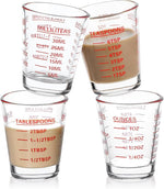 Load image into Gallery viewer, Shot Glasses Measuring Cup Set 4PACK Espresso Shot Glasses Liquid Heavy Glass 26-Incremental Measurement 1 OZ, 2 TBS, 6 TSP, 30 ML Kitchen Tools (Red)