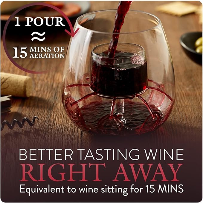 Stemless Aerating Wine Glasses (Set of 2) by Chevalier Collection – Patented Wine Glasses with Built In Aerator