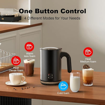 Electric Milk Frother, 4-in-1 Electric Milk Steamer,10 oz/300 ML Automatic Cold And Warm Foam Maker For Coffee,Latte,Cappuccino,Macciato, Hot chocolate,Non-Stick Coating,Easy Clean,Black
