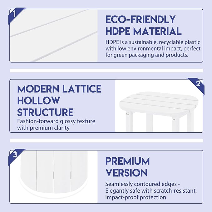 LZRS Outdoor Side Table - 2-Tier Adirondack HDPE Patio End Table for Pool, Porch,Balcony & Backyard,Weather Resistance for Indoor and Outdoor use(White)