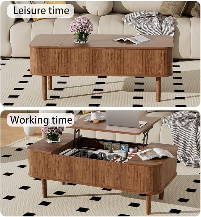 Walnut Coffee Table with Storage, Lift Top Coffee Table, Mid Century Modern Coffee Tables, Lift up Center Table for Living Room