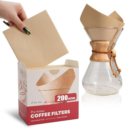 200ct Pre-folded Unbleached Cone Coffee Filters, Upgraded 30% Natural Thicker Paper for Pure Taste, Compatible with Pour-Over Coffee Makers