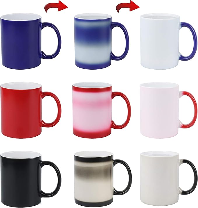 11oz Color Changeable Sublimation Mug 3 Assorted Colors of Black, Blue and Red, Packed in White Box, Case of 6