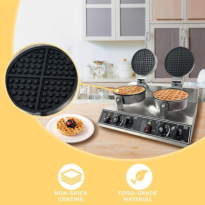 2400W Double Head Waffle Maker with Temperature & Time Control, Stainless Steel Commercial Waffle Iron with Non-Stick Coating for Home Cafe Restaurant Snack Bar Party Food Stall