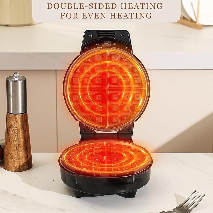 Mini Waffles Maker with 6 Removable Plates, 3 in 1 Small Waffle Maker Mini- Waffle, Pancake, Donut, 6" Non Stick Waffle Iron for Kids and Families, Black