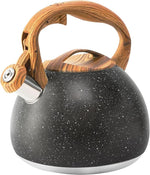 Load image into Gallery viewer, Whistling Tea Kettle Stovetop, Tea Pots for Stove Top Food Grade Stainless Steel with Wood Pattern Handle, 3.2Quart (Black)