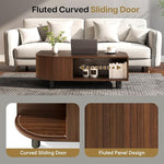 Load image into Gallery viewer, Mid-Century Modern 39.4" Coffee Table - Leaf-Shaped Wood Center Table with Storage, Retro Fluted Central Table with Sliding Door &amp; Large Hidden Compartment, for Living Room, Office, Walnut