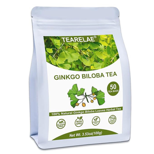 TEARELAE - Ginkgo Biloba Tea Bags, 50 Count - 100% Pure Ginkgo Biloba Leaves - Non-GMO - Naturally Caffeine-free Herbal Tea - Support Vision Health & Enhance Immunity