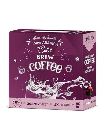 Upouria Cold Brew Coffee on Tap | Ready to Drink Cold Brewed Coffee | Cold Brew Coffee Drink Extracted from Premium Coffee Beans | Made from 100% Arabica Cold Brew Extract | Black & Bold | 128 fl oz