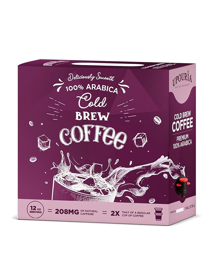 Upouria Cold Brew Coffee on Tap | Ready to Drink Cold Brewed Coffee | Cold Brew Coffee Drink Extracted from Premium Coffee Beans | Made from 100% Arabica Cold Brew Extract | Black & Bold | 128 fl oz