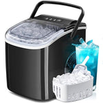 Load image into Gallery viewer, Countertop Ice Maker Machine with Handle, Portable Maker, 27lbs/24Hrs, 7Mins/9 Pcs ice Cubes, Self-Cleaning Table Top Maker with Ice Basket/Scoop, for Home/Kitchen/Office(Stainless Steel Black)