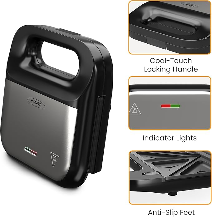 Sunvivi Waffle Iron, Panini Press Grill and Sandwich Maker Set, 3 in 1 Electric Sandwich Press with Removable Non-Stick Plates, Indicator Lights & Cool Touch Handle 750W