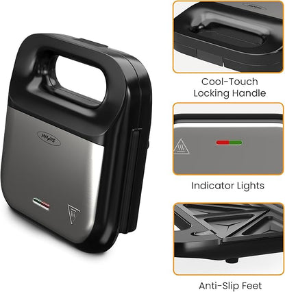 Sunvivi Waffle Iron, Panini Press Grill and Sandwich Maker Set, 3 in 1 Electric Sandwich Press with Removable Non-Stick Plates, Indicator Lights & Cool Touch Handle 750W