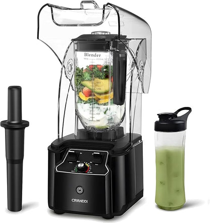 CRANDDI Commercial Quiet Blender, 2200 Watt Professional Countertop Blender with BPA-FREE 80oz Pitcher, Built-in Pulse & 15-speeds Control, Smoothie Blender for Commercial and Home, K90 Black