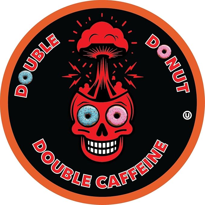 Double Donut Coffee High Caffeine Coffee Pods, Extra Strong Double Caffeine Dark Roast Coffee,Compatible with Keurig K Cups Brewers, 20 Count