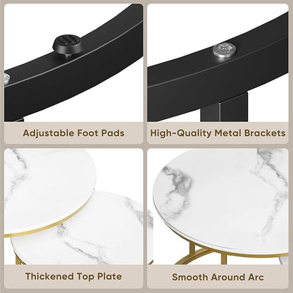 Smuxee White Nesting Coffee Table Set of 2, 27.6" Round Coffee Table Wooden Marble Pattern with Adjustable Non-Slip Feet, Industrial End Table for Living Room Bedroom Balcony
